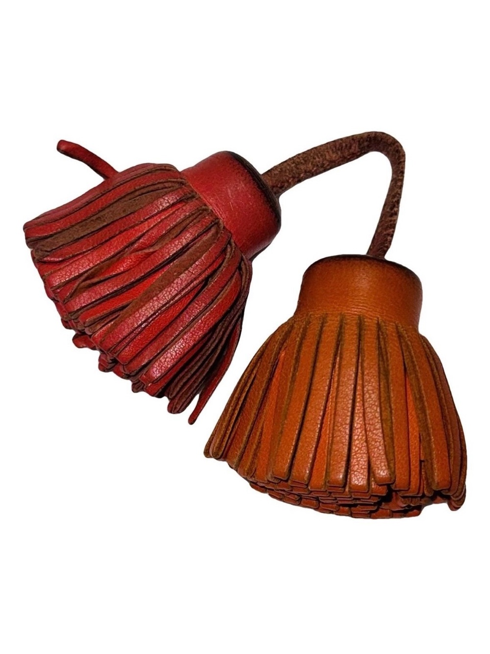 Hermès AUTHENTIC Carmen Uno Dos Leather Orange Red Fringe Tassel Bag Charm